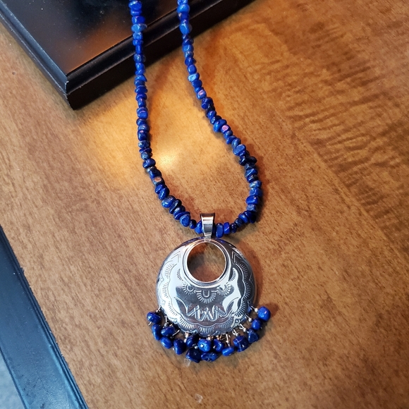 Sterling Silver Lapis Lazuli Gemstone Bead Necklace QT - Picture 15 of 16